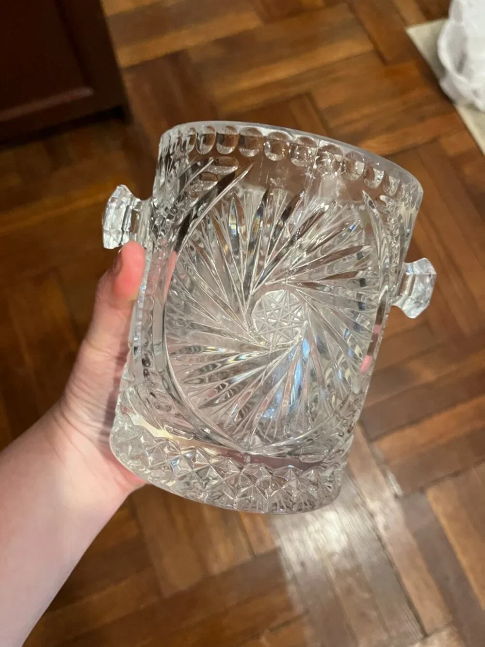 Vintage Heavy Cut Lead Crystal Ice Bucket Pinwheel Pattern Barware 5x5 Inches